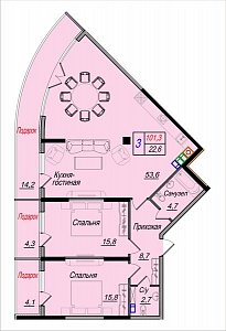 3 комнатная квартира 101,3м²