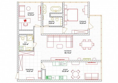 3 комнатная квартира 137,6м²