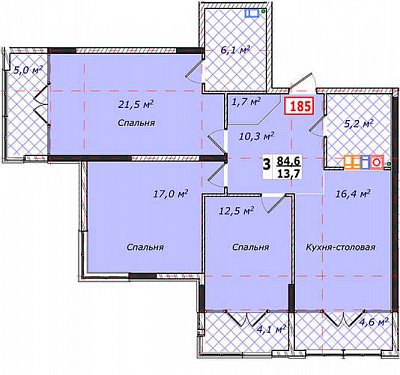 3 комнатная квартира 84,6м²