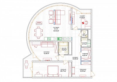 3 комнатная квартира 151,5м²