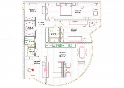 3 комнатная квартира 141,88м²